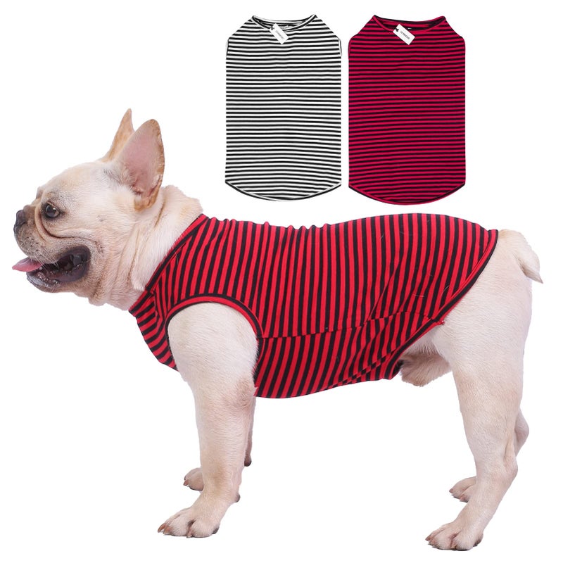 LEVIBASIC Dog Shirts Cotton Striped T-Shirts, Breathable Basic Vest for Puppy and Cat, Super Soft Stretchable Doggy Tee Tank Top Sleeveless, Fashion & Cute Color for Boys and Girls (XS, Black+Red) - Image 1